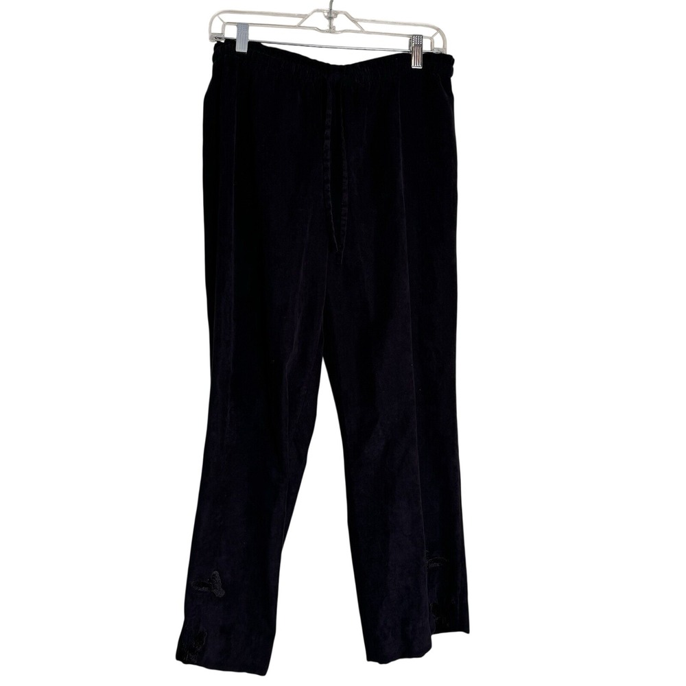 Shenki Black Faux Suede Embroidered Butterfly‎ Drawstring Pants Size 1L Vintage